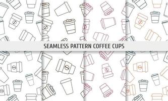 Seamless pattern paper coffee cups in line style vector