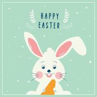 Happy Easter white hare with a carrot postcard vector