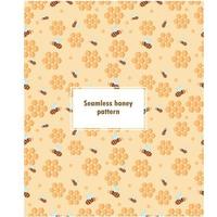 Seamless honeycomb pattern, bees on yellow background vector