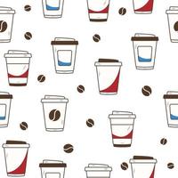 Seamless coffee cup pattern in line style vector