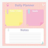 A daily planner in pink and yellow. Today's assignments. Notes. Goals. vector