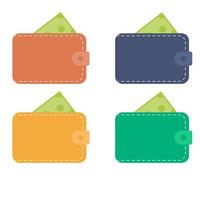 Set of leather wallets with money. Isolated on white background. Vector illustration.