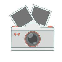 A camera with a blank photo. Flat vector illustration of a camera. Isolated on white background.