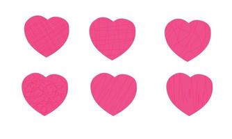 A set of hearts in a drawing style, doodle vector