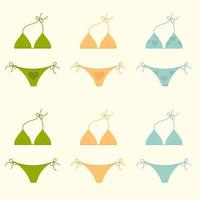 Women's swimsuits in different colors and patterns. Bottom and top. Vector illustration.