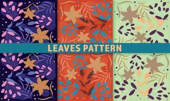 Set of hand-drawn abstract leaf patterns on a dark, bright background. vector