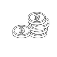 Gold bitcoin isolated coin handful symbol in line style. Vector illustration