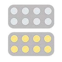 Blister packs of capsules of round tablets. Aspirin antibiotics or pain medications vector