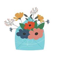 Spring flowers in a blue envelope vector