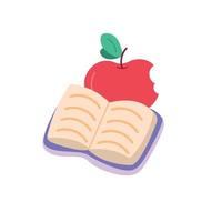 libro abierto y manzana. diseño de la escuela Ilustración vectorial sobre fondo blanco vector