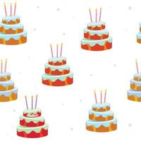 Seamless cartoon cake pattern on a background with candles vector