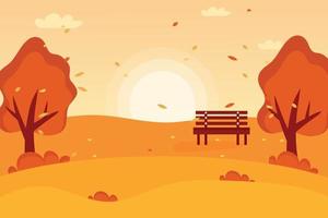 Flat Autumn background, view. Vector illustration