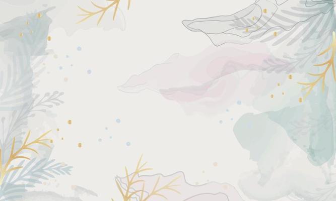 Winter background vector. Watercolor and gold brush texture, Flower and botanical leaves.