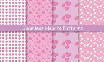 Set of seamless patterns with hearts 4 pieces vector