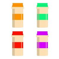 Set of medical high colored bottles with label . vector