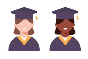 Different female student smiling on prom day in flat style. Vector illustration.