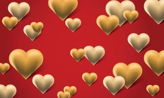 corazones de oro de fondo sobre un fondo rojo. día de san valentín y amor. vector