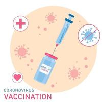 vacunación contra el coronavirus. covid 19. cartel de vacuna y jeringa. vector