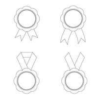 Set of badges with ribbons in line style. vector