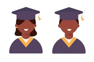 A student smiles on graduation day. Man and woman black in flat style. Vector illustration.