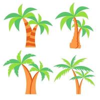 Set of different paired palm trees. Vector illustration. Isolated on white background.