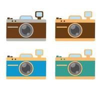Camera set with flash. Flat vector illustration of a camera. Isolated on white background.