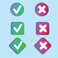 Checkmark and red X icon in green, red gradient colour. vector