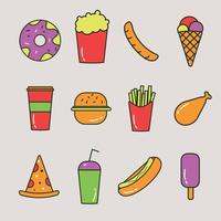 A set of fast food icons in different colors. vector