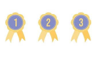 Set of badges with ribbons first, second, third place. Vector illustration