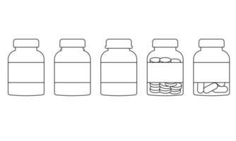 A set of medical bottles with a line style label. vector