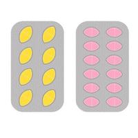 Blister packs of tablets capsules in different colors. Aspirin antibiotics or painkillers vector