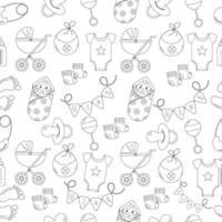 Seamless outline of a baby shower pattern for a girl. Vector illustration