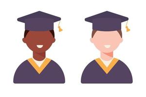 diferente estudiante masculino sonriendo el día de la graduación en estilo plano. ilustración vectorial vector