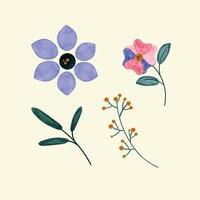 Watercolour flowers, leaves vector