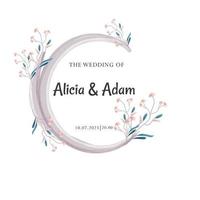 Watercolor style wedding invitation in the form of the moon with flowers. Vector illustration