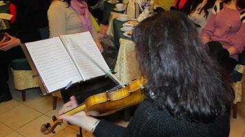 vrouw spelen muziek- Aan de viool in de kamer video