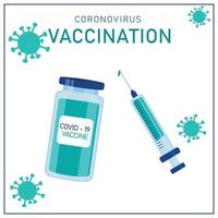 Coronavirus vaccination. Poster on white background with syringe and vaccine. vector