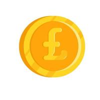 Gold pound isolated coin. Vector flat illustration