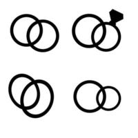 A set of different vector cute wedding ring silhouettes. Isolated silhouette ring on white background