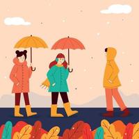 otoño. paseo otoñal bajo un paraguas, conociendo gente. chico, chica de rojo, naranja, amarillo.