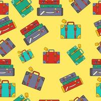 Seamless bright pattern with suitcase, travel luggage on yellow background. vector