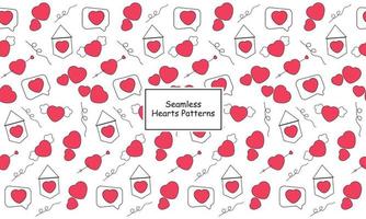 Seamless hearts pattern, message, flag in red on white background vector