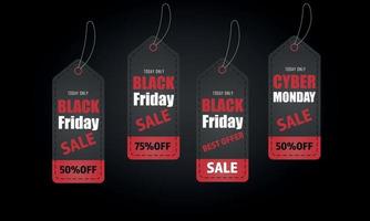 cupones de viernes negro, etiqueta, descuento, venta. lunes cibernético. vector