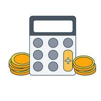 Electronic calculator with coins. Vector illustration