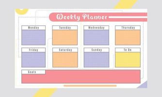 Weekly planner template color days of the week vector