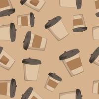 Seamless coffee paper cups pattern in brown vector