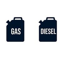 bote de gasolina etiquetado como diesel, gas en negro. ilustración vectorial vector