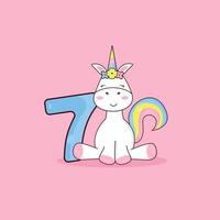 Unicorn card for 7 years vector