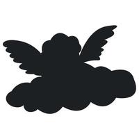 silueta de cupido en una nube en negro. vector