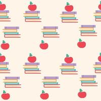 Seamless pattern back to school with books and apples. Vector illustration